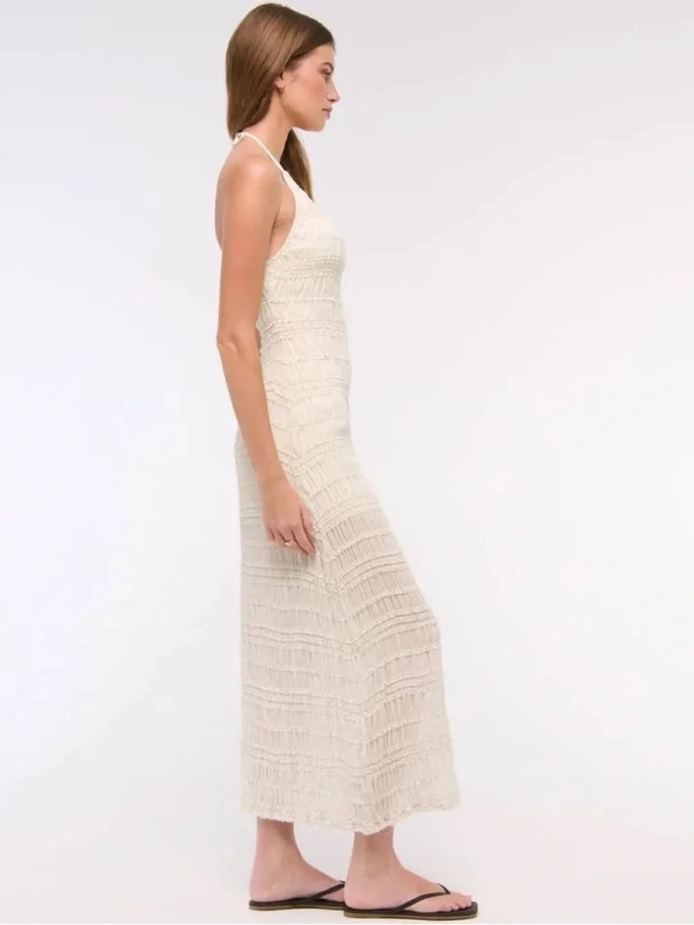 Resortwear Abercrombie & Fitch Cream Textured Halter Maxi Dress – Size XS